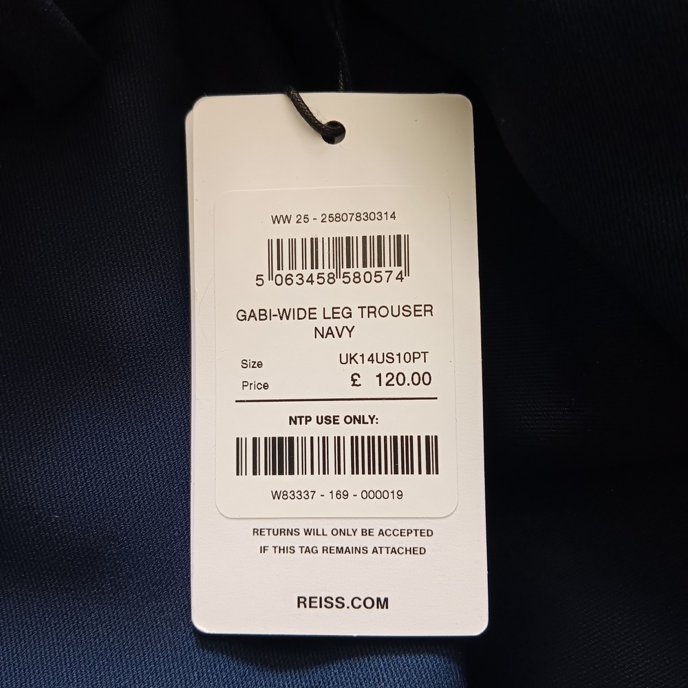 Reiss Gabi Wide Leg Trouser Women 10P Navy New Petite High Rise Twill Pants - Picture 6 of 12